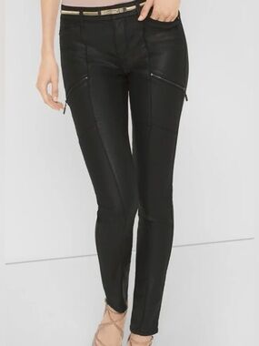 White House Black Market Skinny Faux Leather Moto Jeans | Black | Size 4 Regular